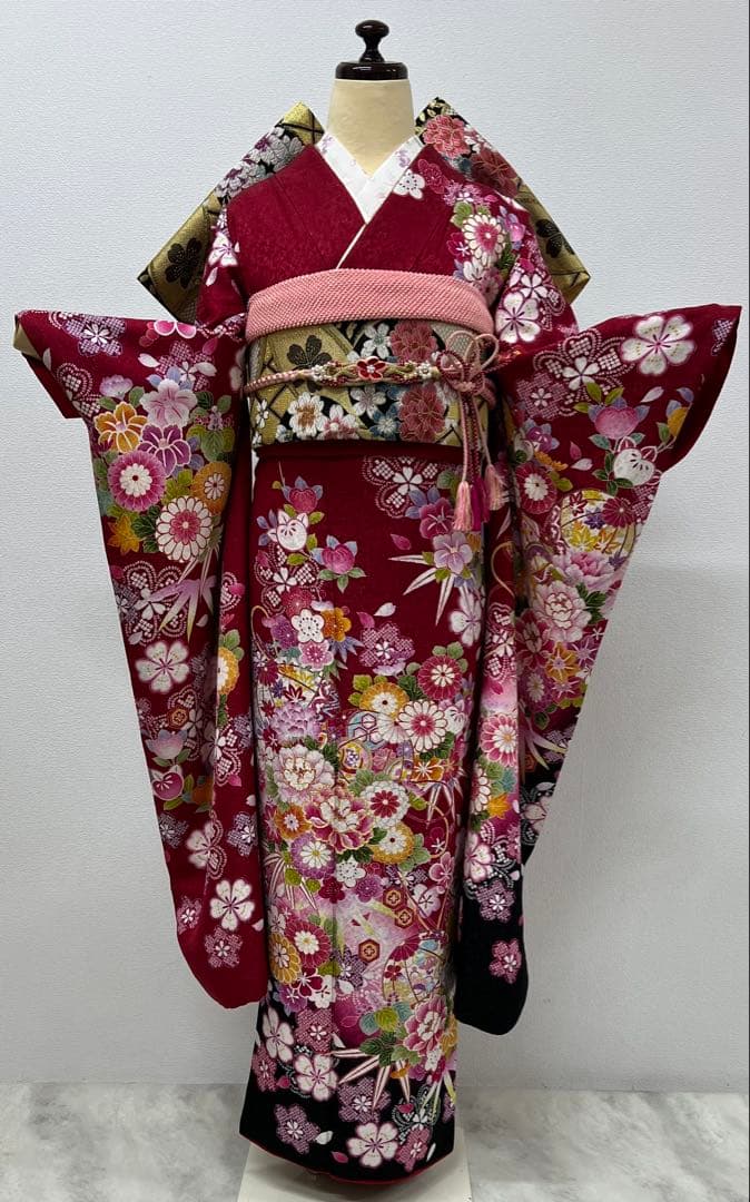 振り袖　フルセット　長襦袢　金彩加工　刺繍入り　銀通し　成人式　ブランド　742