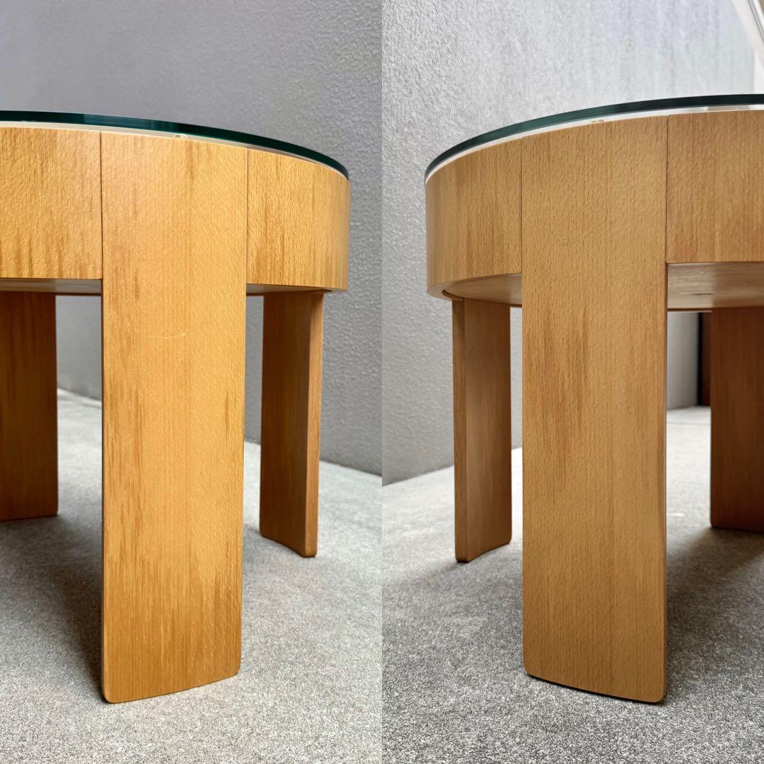 美品✴︎天然木 ラウンド サイドテーブル ガラス コーヒーテーブル ソファ 国産