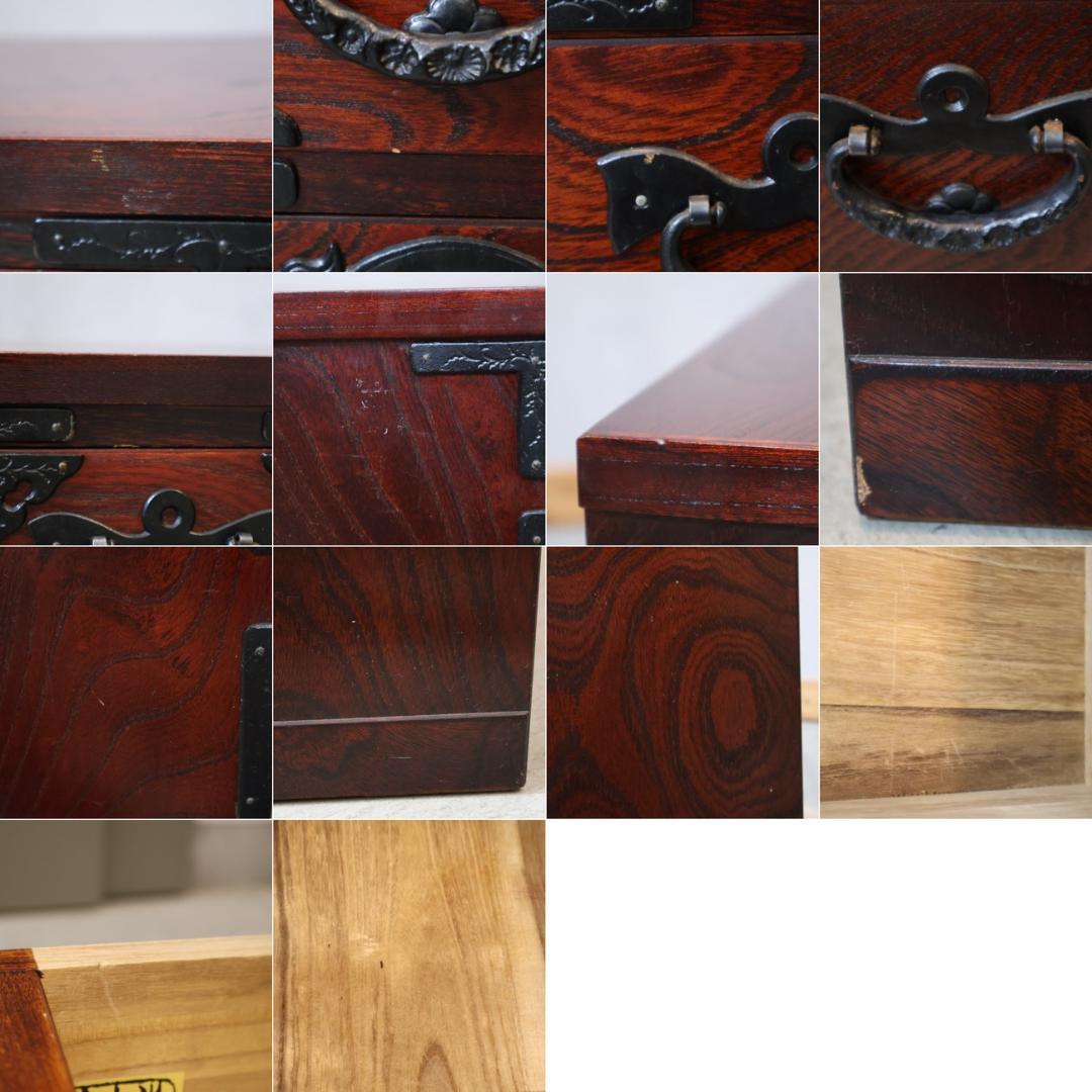 岩谷堂箪笥 欅材 漆塗り 4段チェスト 牡丹 南部鉄器 6杯整理タンス 伝統民芸