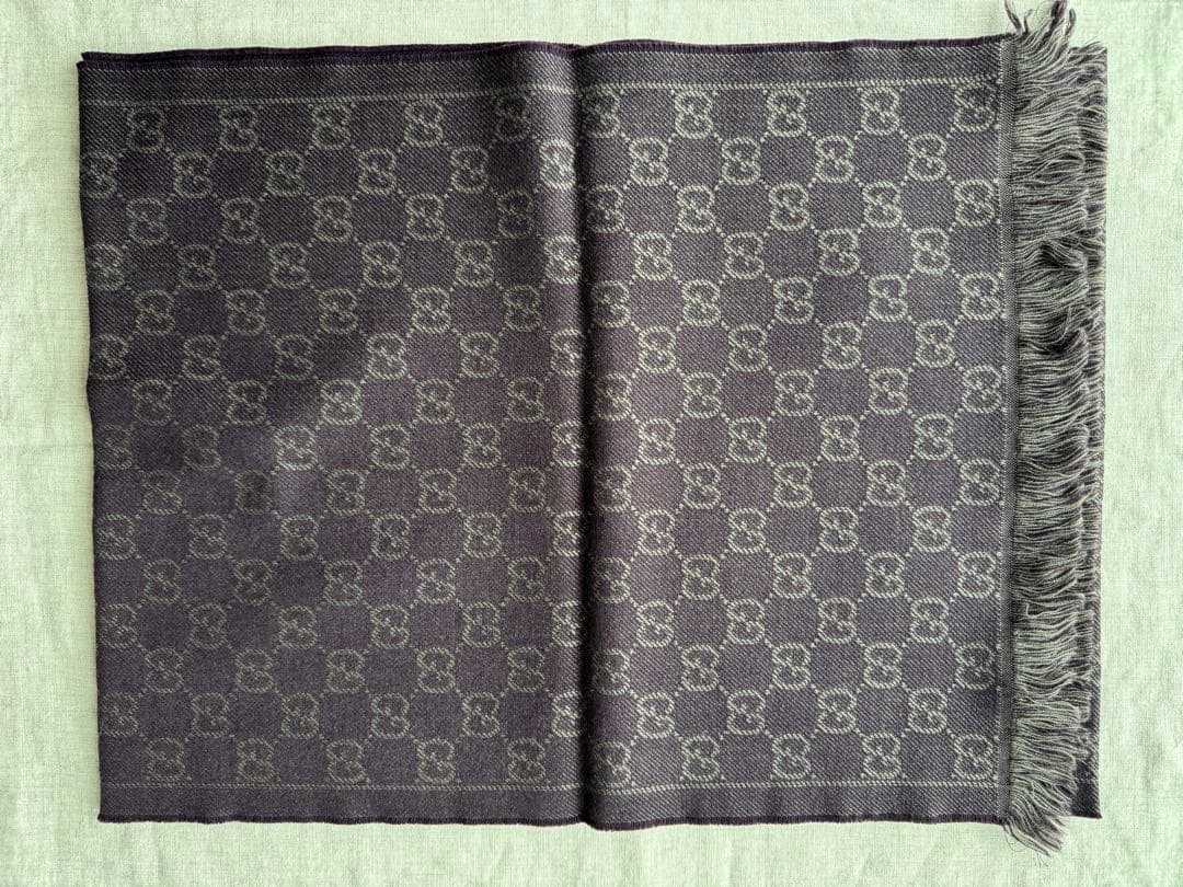 GUCCI グッチ ダークパープル ウール ストール GGパターン マフラー