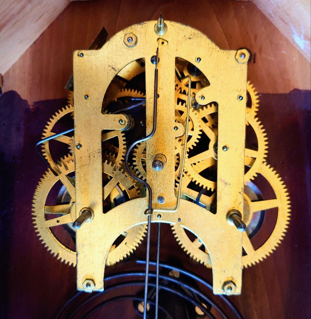 〈完動・美品〉ローヤル時計一点物特注品　ハート型面取り硝子ゼンマイ振り子掛け時計