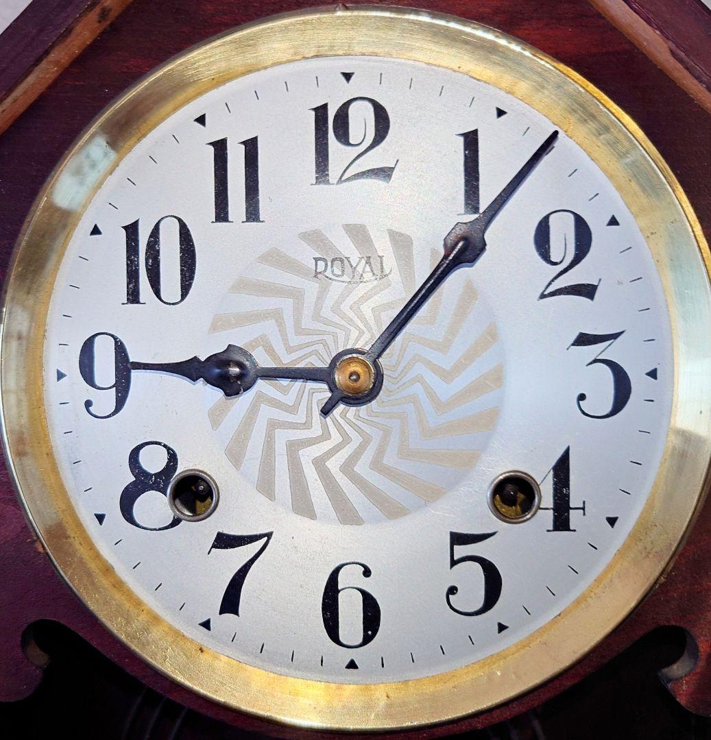 〈完動・美品〉ローヤル時計一点物特注品　ハート型面取り硝子ゼンマイ振り子掛け時計