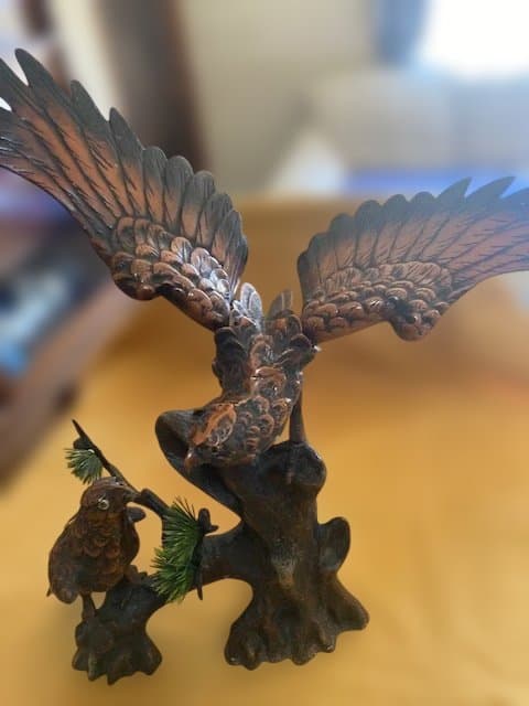 高級床置 夫婦鷹アンティーク 床の間 鉄製 金属工芸 高さ７０cmあり