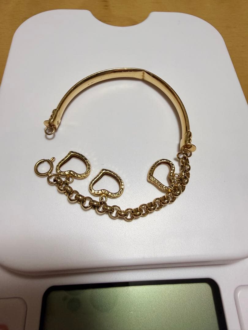 18金 18K 金色のハート型チャーム付きブレスレット