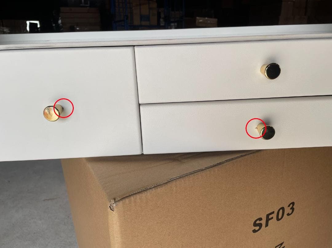 ホワイトドレッサー大理石調デスクのみ 訳あり品写真をご確認J205-80-02