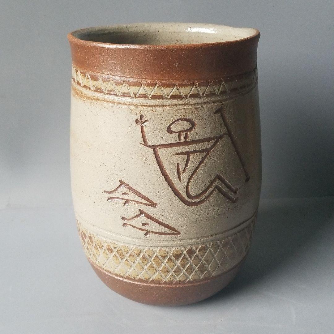 信楽焼傘立て 大容量❗縄文絵 高さ４１cm