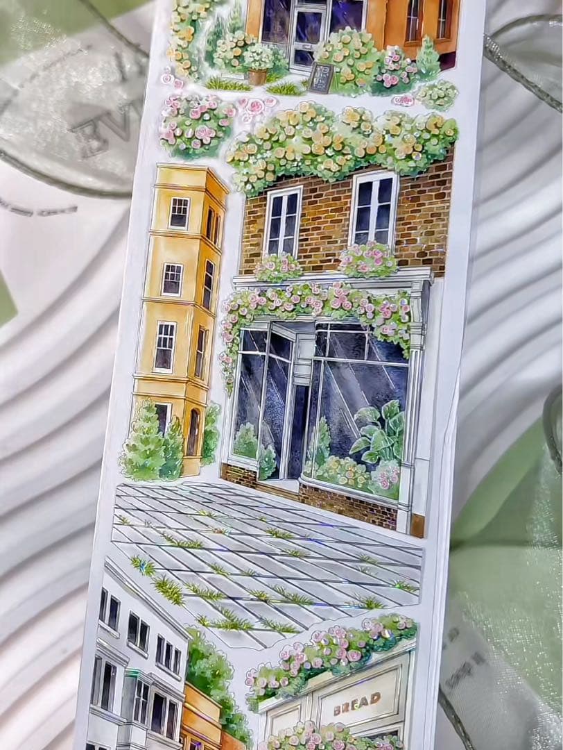 【9466】海外　マステ　3/5/巻　貝殻光マスキングテープ　街景色　装飾背景系