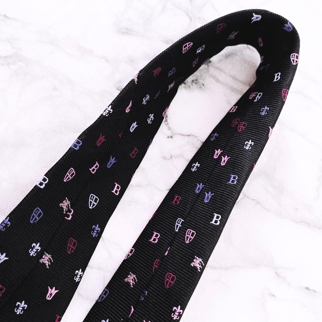 ✨未使用クラス✨バーバリー　ホースロゴ　マルチカラー　ドット　ブラック　ネクタイ