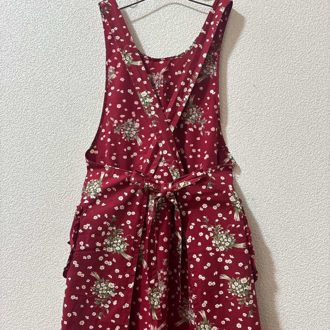 極美品　PINK HOUSE 花柄エプロン ブーケ　赤　ダブリエ　フリル　リボン