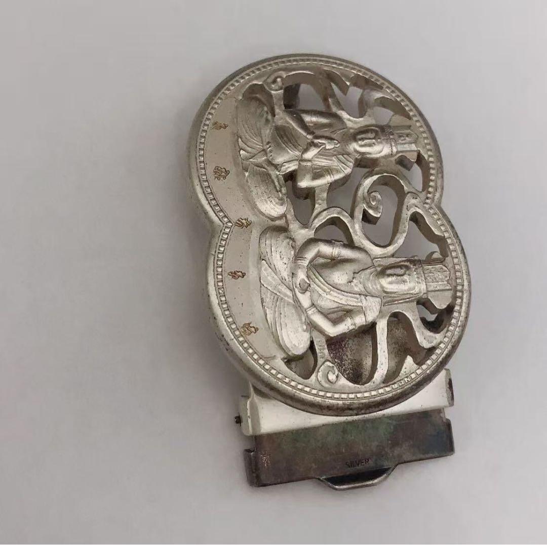 日宗 講日 銀製 SILVER 彫刻 大仏 仏像 ベルトバックル 重量約66g