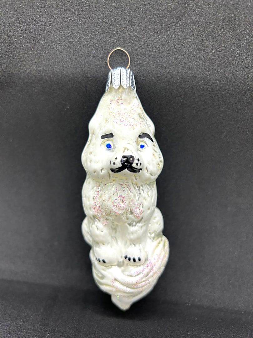 ヴィンテージ　チェコガラスオーナメント　白狼？白狐？犬？　クリスマスオーナメント