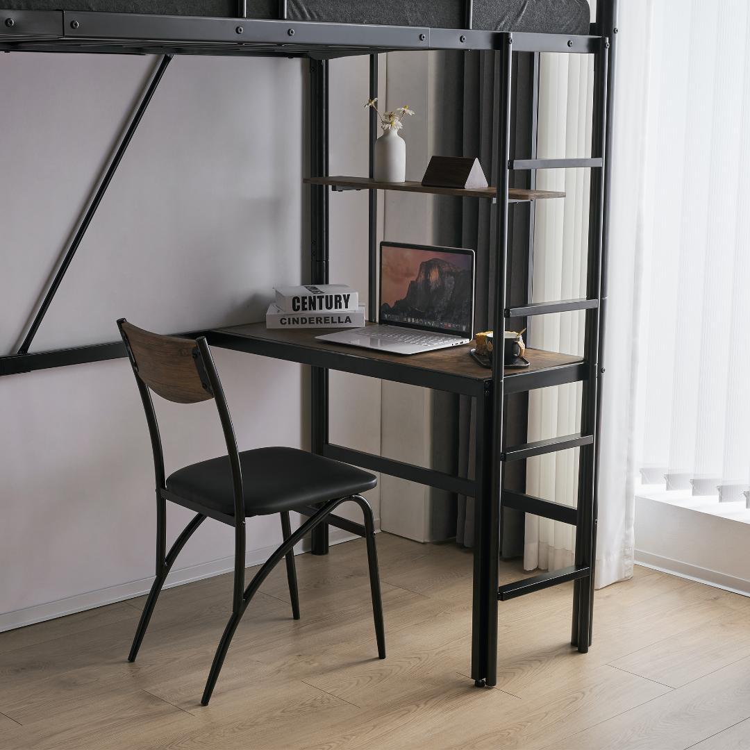 【ブラック】ロフトベッド シングル 机付き 耐荷重150kg 高さ170cm