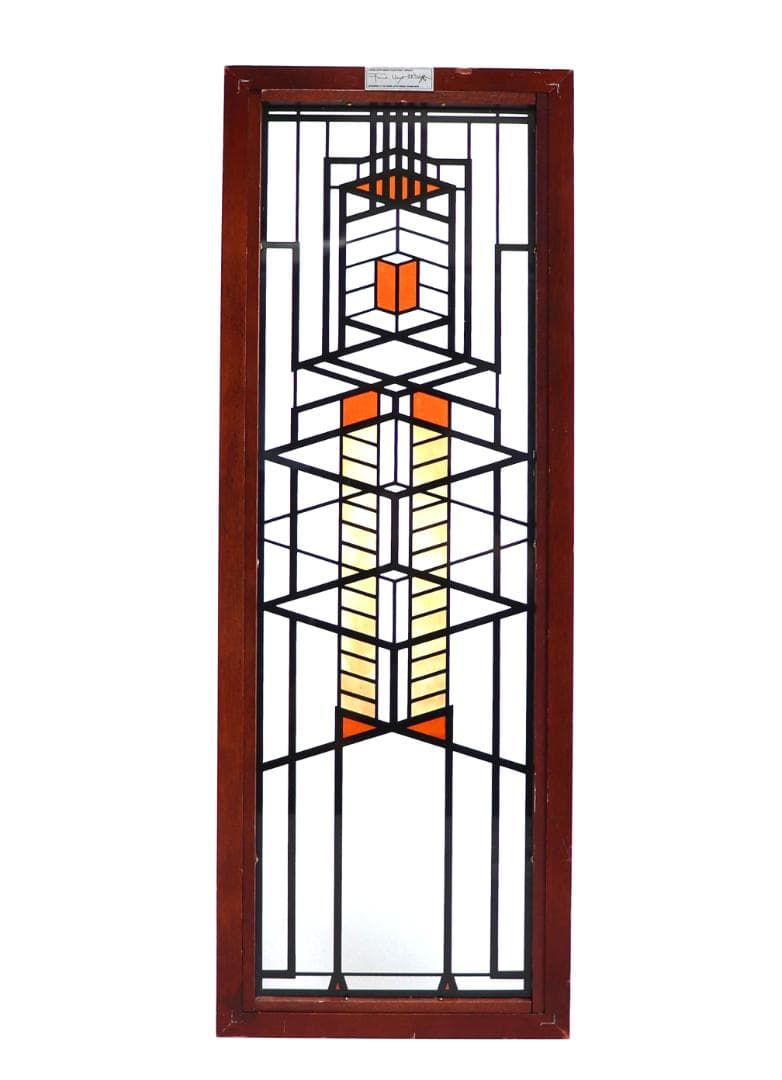 フランクロイドライト財団ヴィンテージステンドグラス縦長ロビーハウス木製フレーム