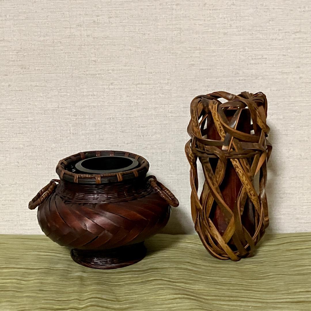 花籠 竹籠 華道 花器 生け花 レトロ 工芸品 茶道 竹細工 花道 和風