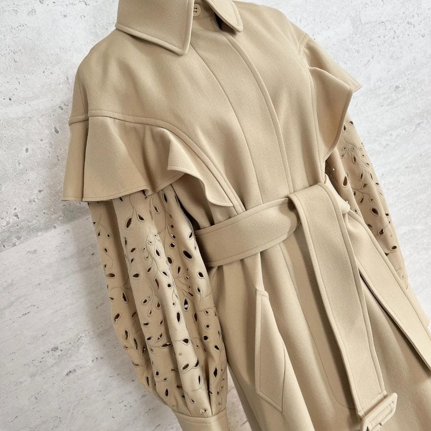 極美品★Chloe★カットワーク刺繍★ケープ★ロング★トレンチコート