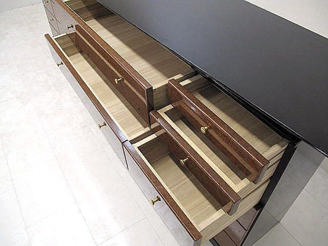 九州大川家具 アールデコ様式バール材ワイドチェスト W300cm ピアノブラック