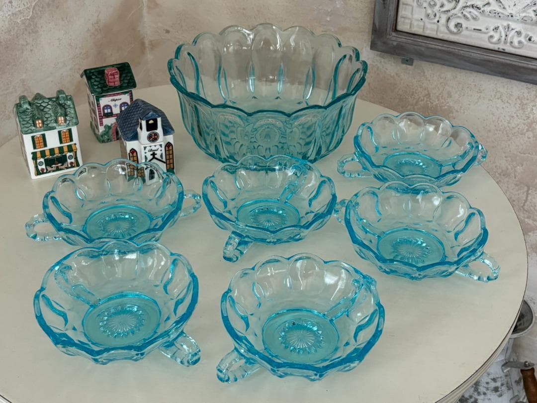 【アンカーホッキング】爽やかなブルーガラス の７点セット（ボウル×１＆小皿×６）