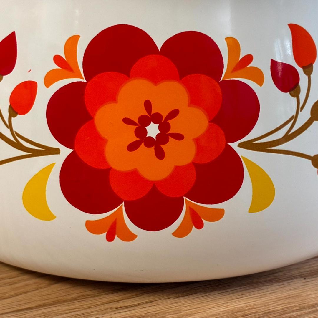 昭和レトロ マルビシ ホーロー フィオーレ 花柄 両手鍋 20cm 未使用品