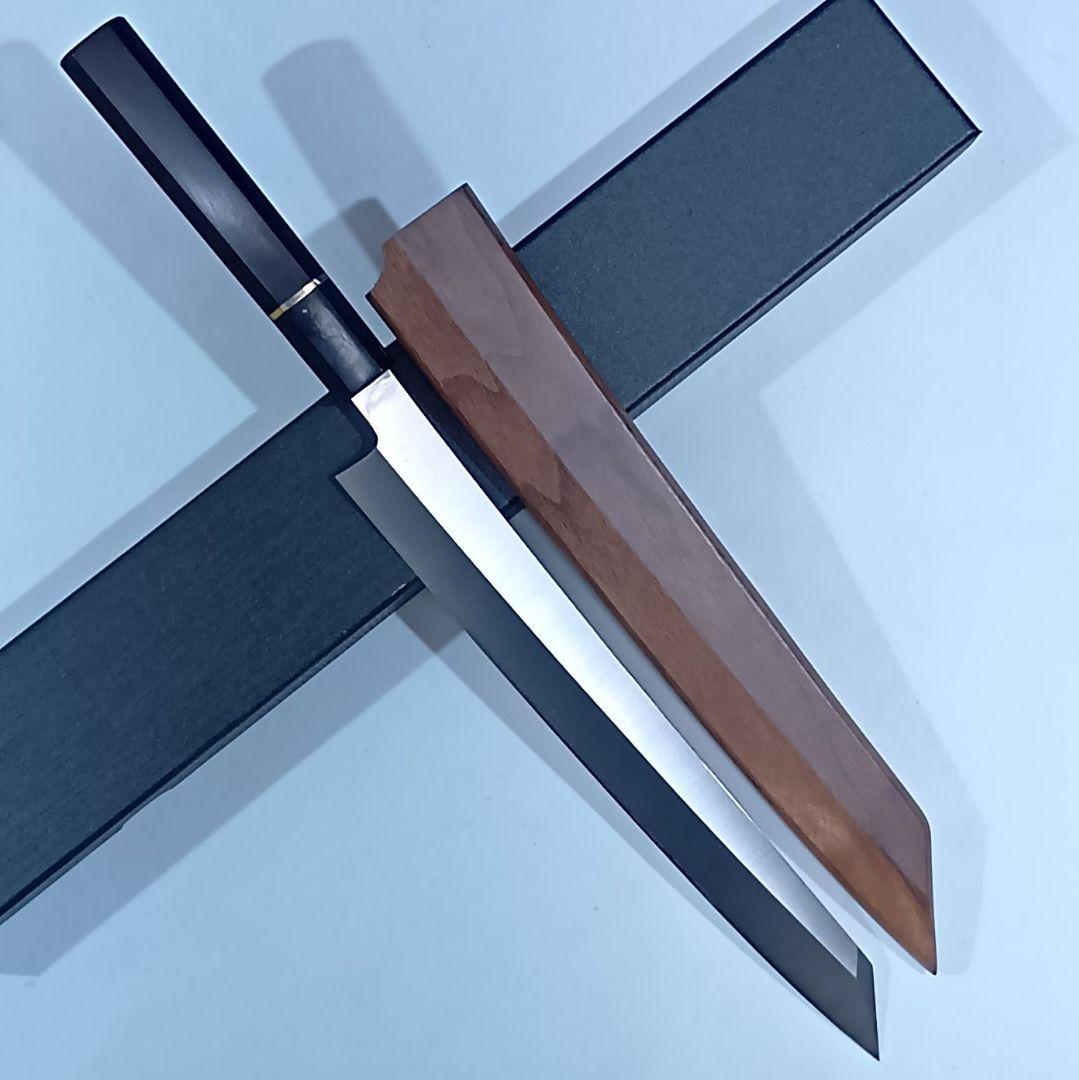 ステン本焼V金10号切付柳刃包丁27cm黒水牛黒檀八角柄