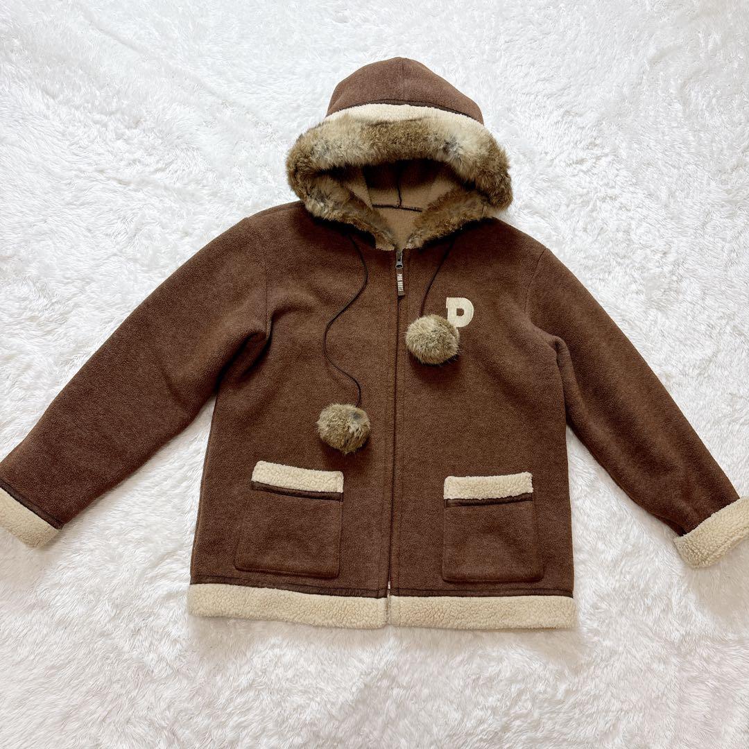 PINKHOUSE ラビットファー ボア フード付き ブラウン ジャケット
