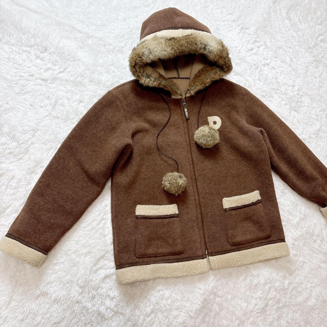 PINKHOUSE ラビットファー ボア フード付き ブラウン ジャケット