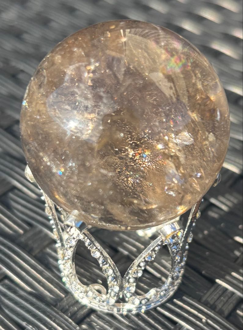 【天然石】爆虹入り　スフィア　スモーキークウォーツ