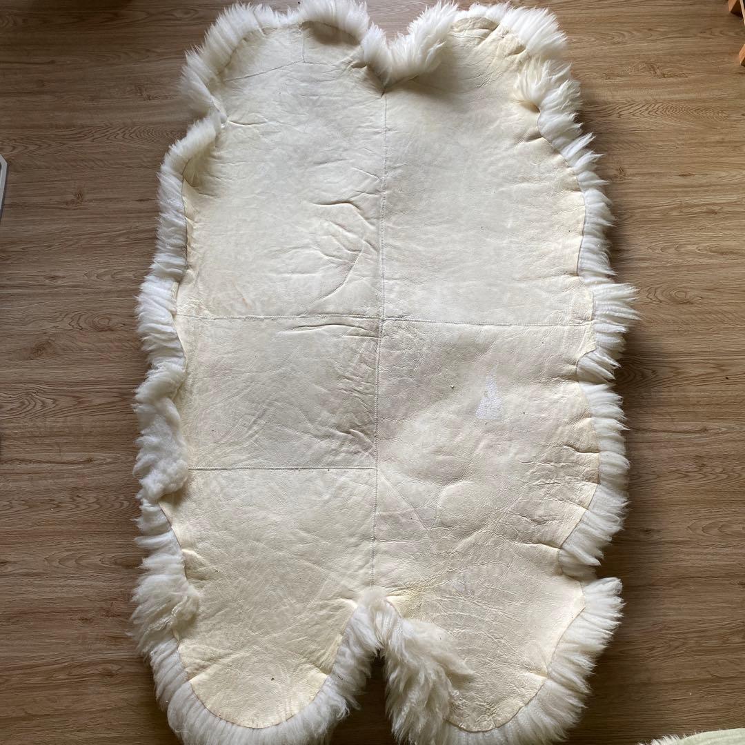 ムートン羊毛 4枚ホワイトラグ
