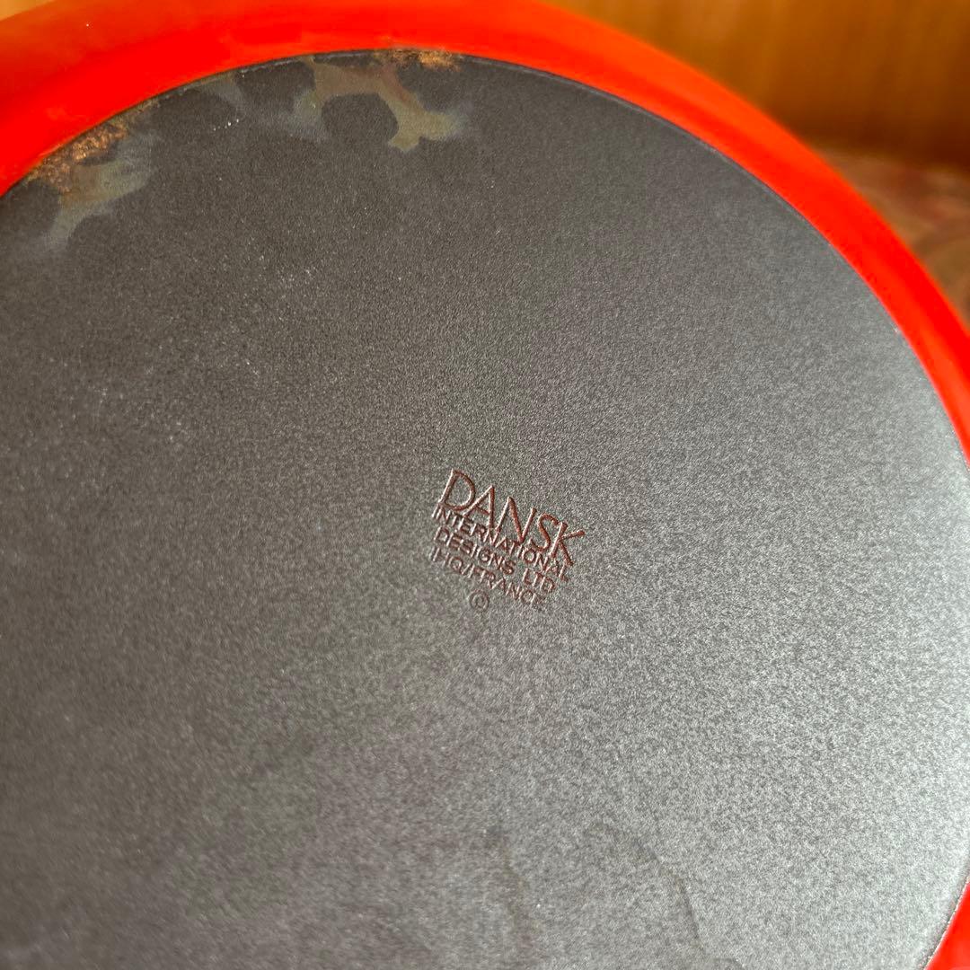 164◆DANSK 18cm片手鍋　赤いホーロー鍋　蓋付き　チリレッド