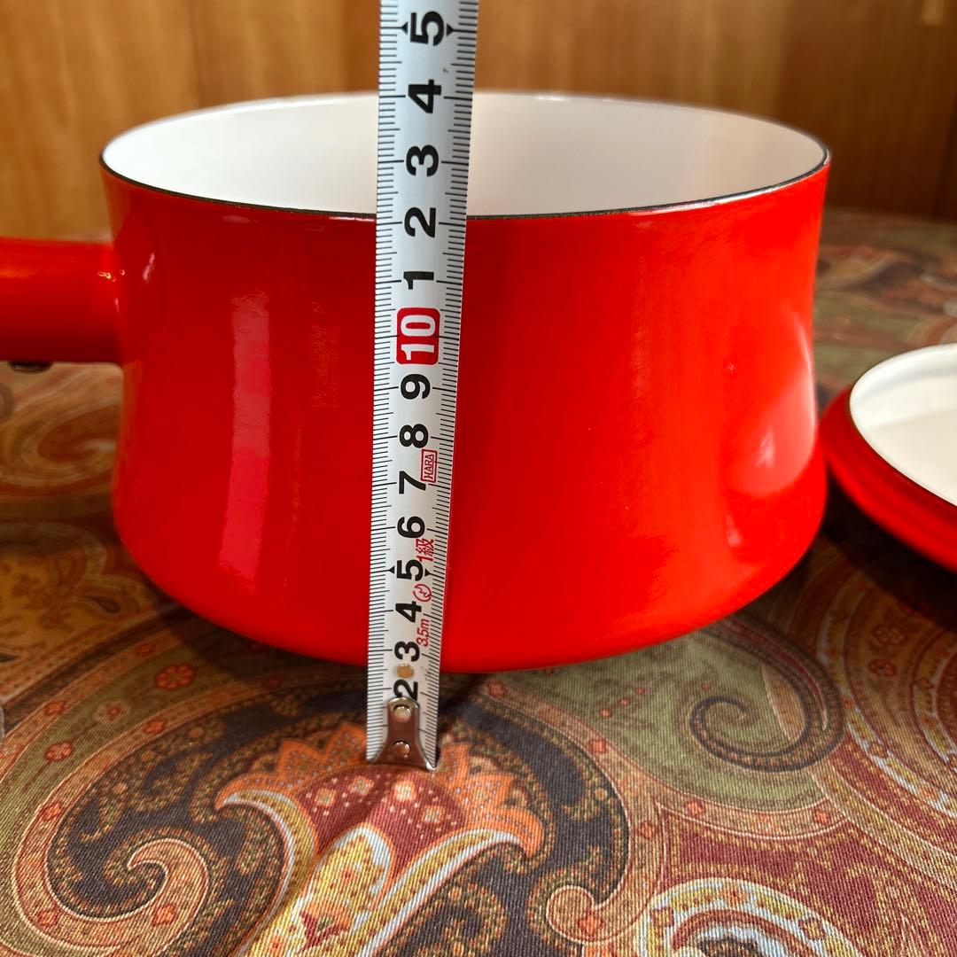 164◆DANSK 18cm片手鍋　赤いホーロー鍋　蓋付き　チリレッド