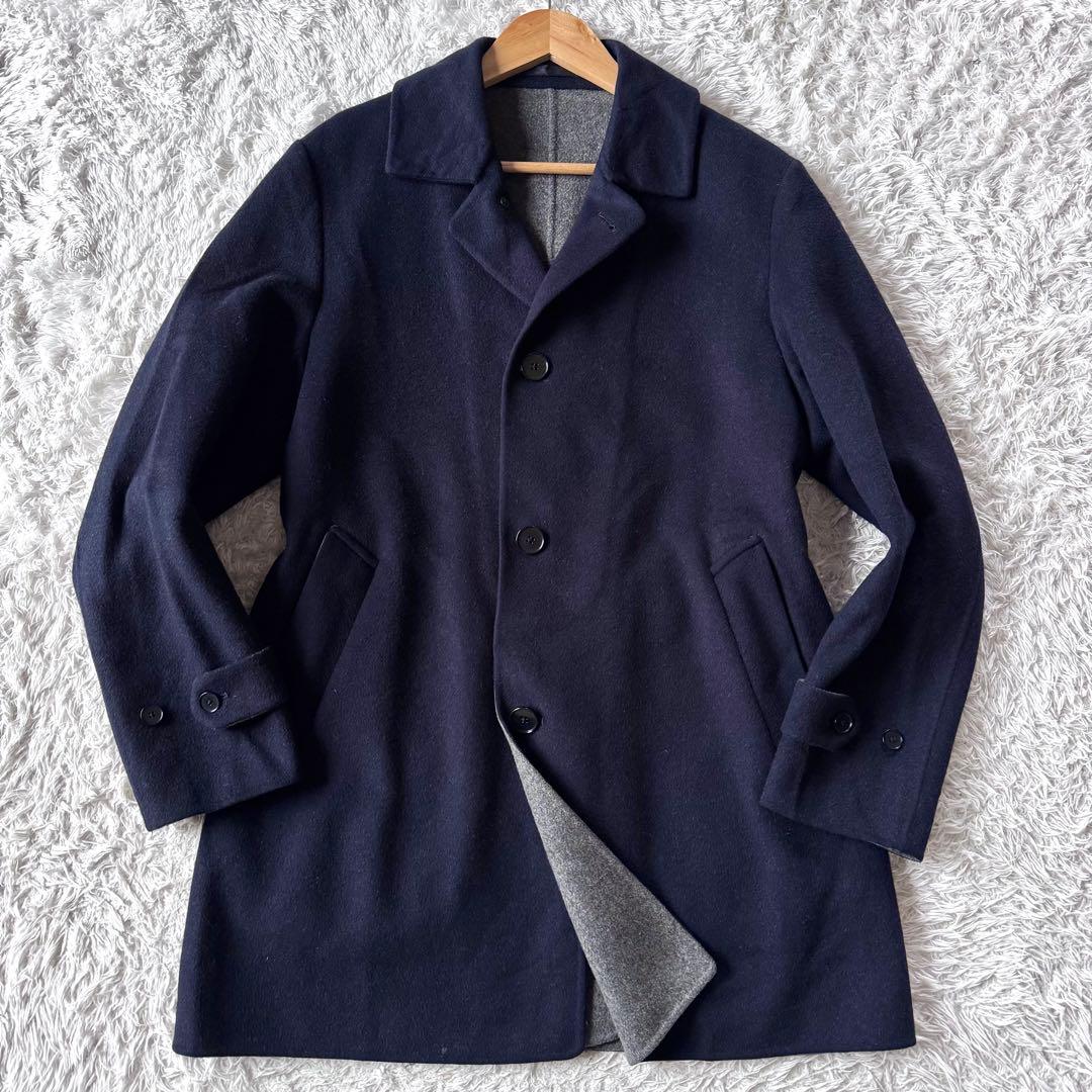 極美品　シップス　スーパー160‘s ステンカラーコート　ダブルフェイス　L 紺