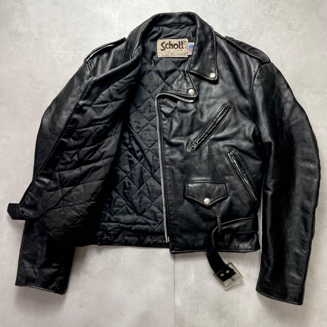 希少44サイズ SCHOTT ショット ダブルライダース 黒 2XL