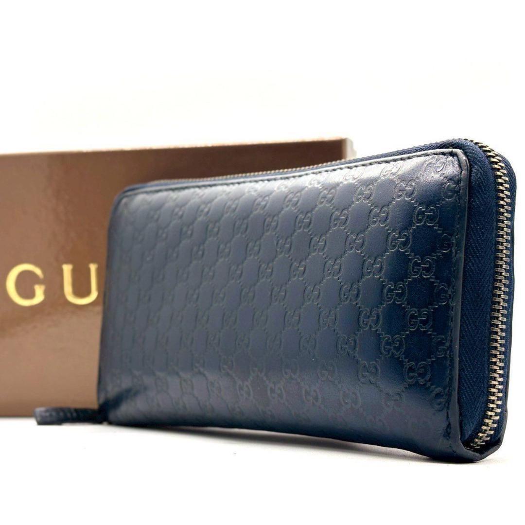 し*う様 グッチ　ラウンドファスナー マイクロシマ 長財布 8カード レザー　ネ