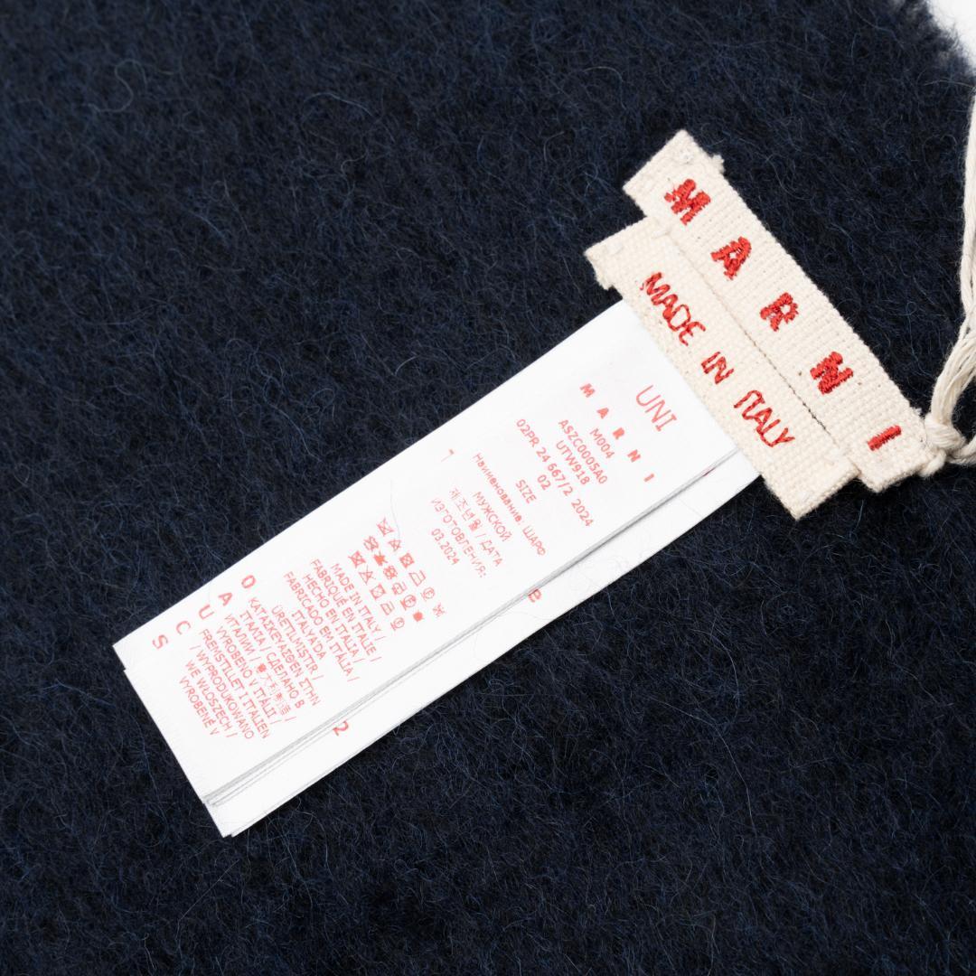 新品 MARNI ブラッシュドアルパカ製 フリンジ付き マフラー 紺