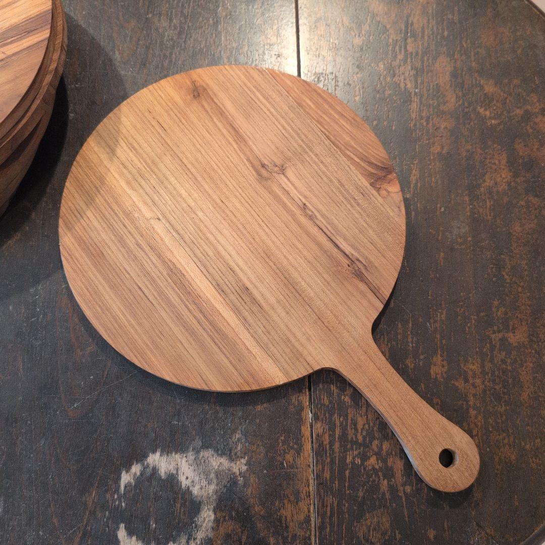 木製（チーク材) 円形サービングボード 持ち手付き　6枚まとめて