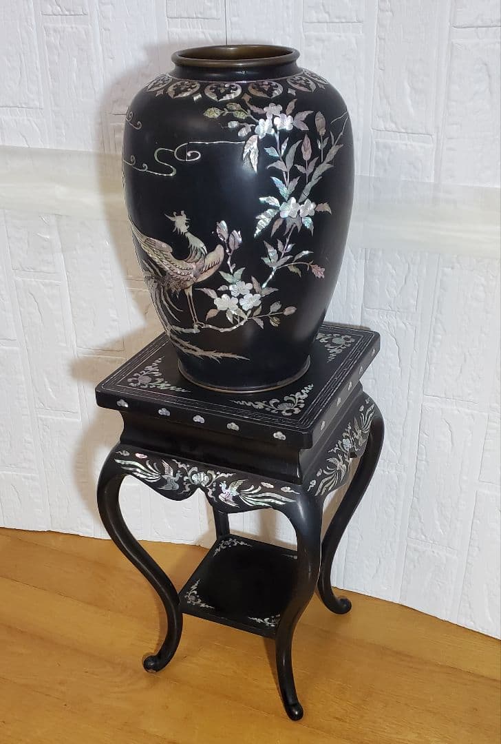 螺鈿細工　 花瓶 花台 セット　 鳳凰 　 漆器　 伝統工芸 韓国 　飾り壺