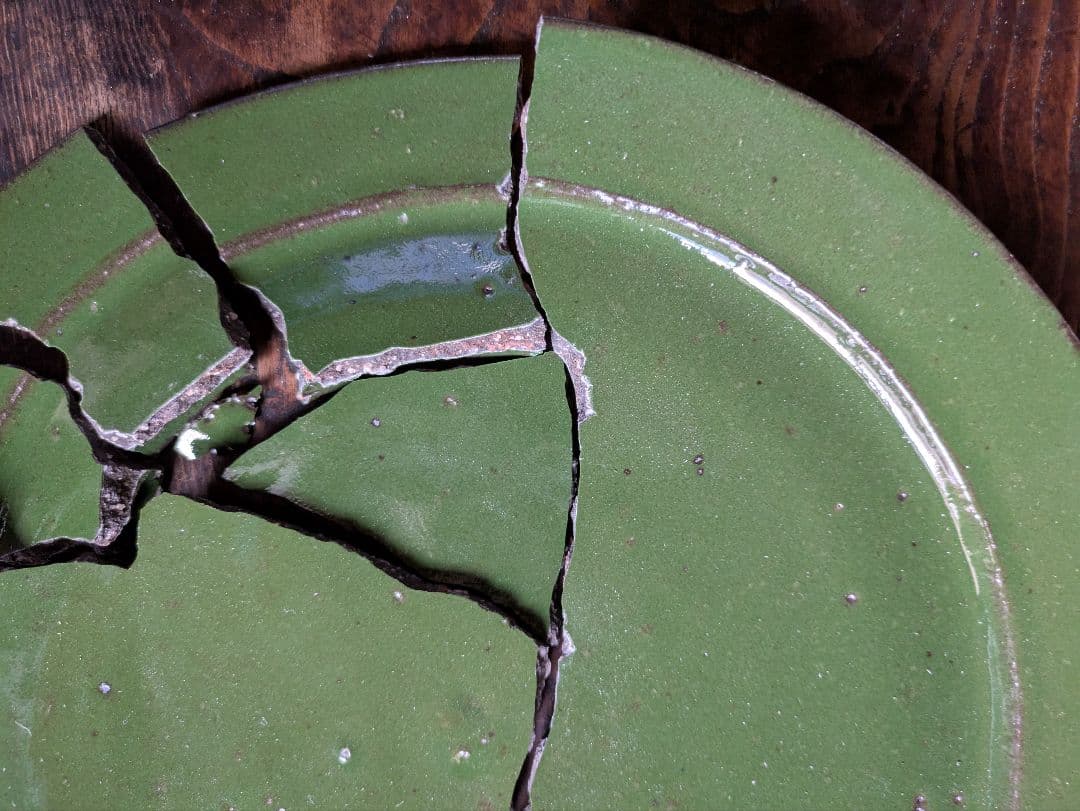 【金継ぎ用】【未使用】楠田純子　カルテットグリーン　リム八寸皿