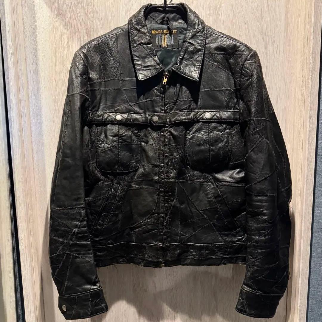 70s ブラックレザーライダースパッチワークシングル