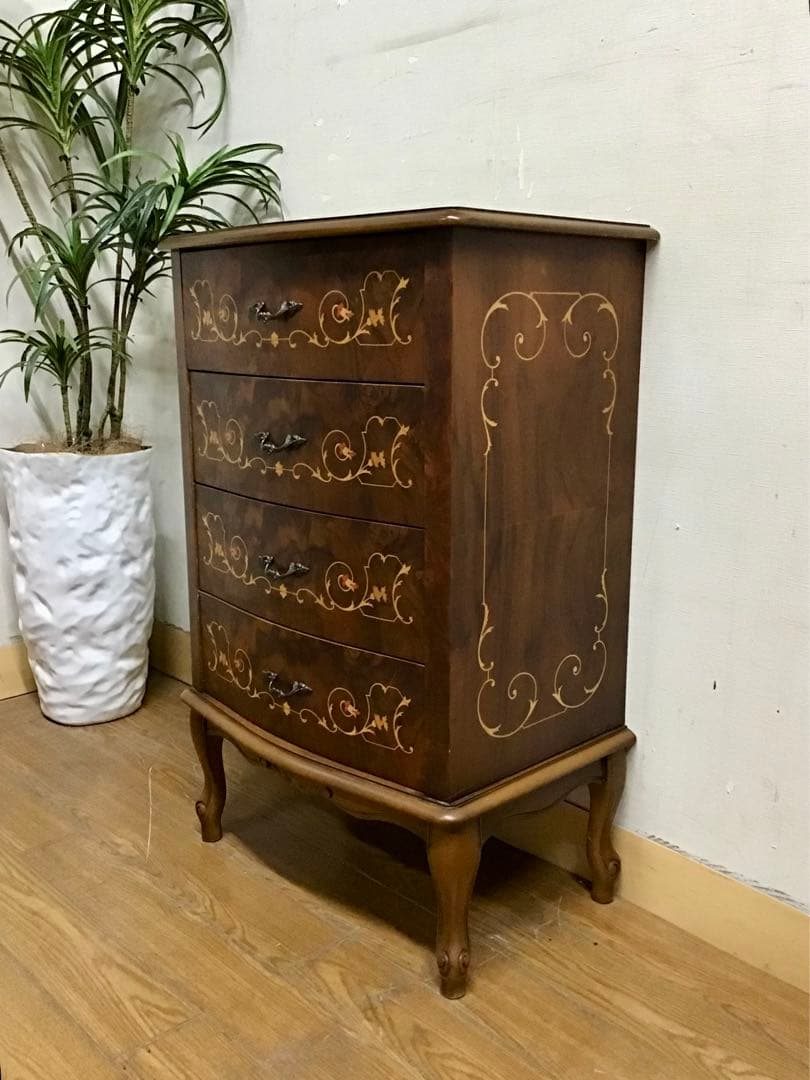 kazue☆管242☆イタリア製☆アンティーク☆象嵌細工☆4段チェスト