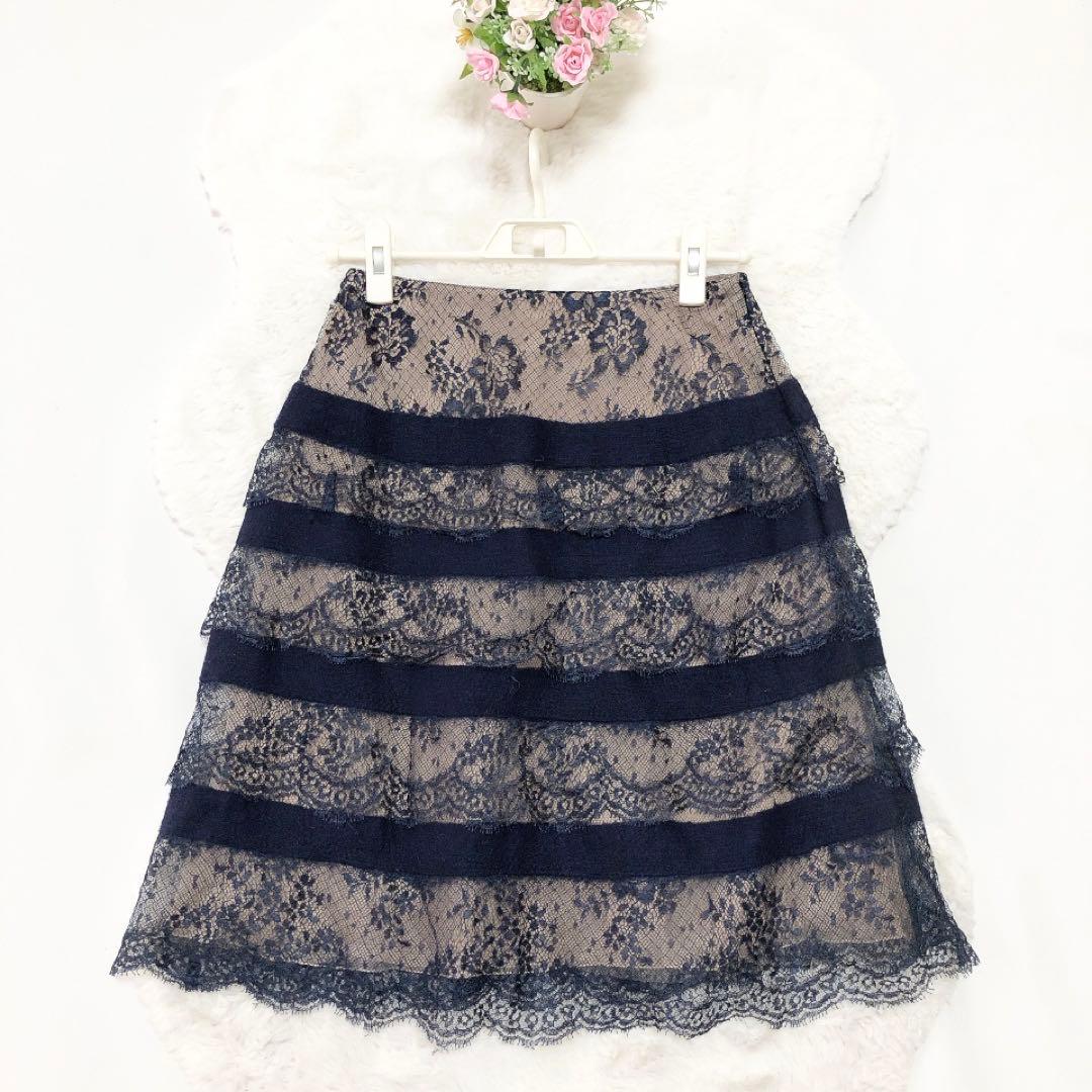 VALENTINO*ヴァレンチノ　レースフリルスカート　イタリア製　膝丈　6