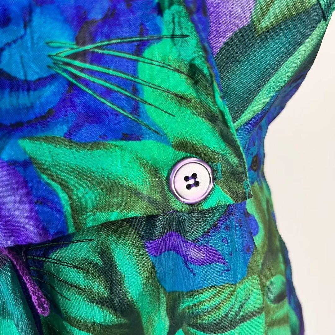 80s USA製 ボタニカル柄 ヒョウ柄 半袖 サロペットパンツ Y630