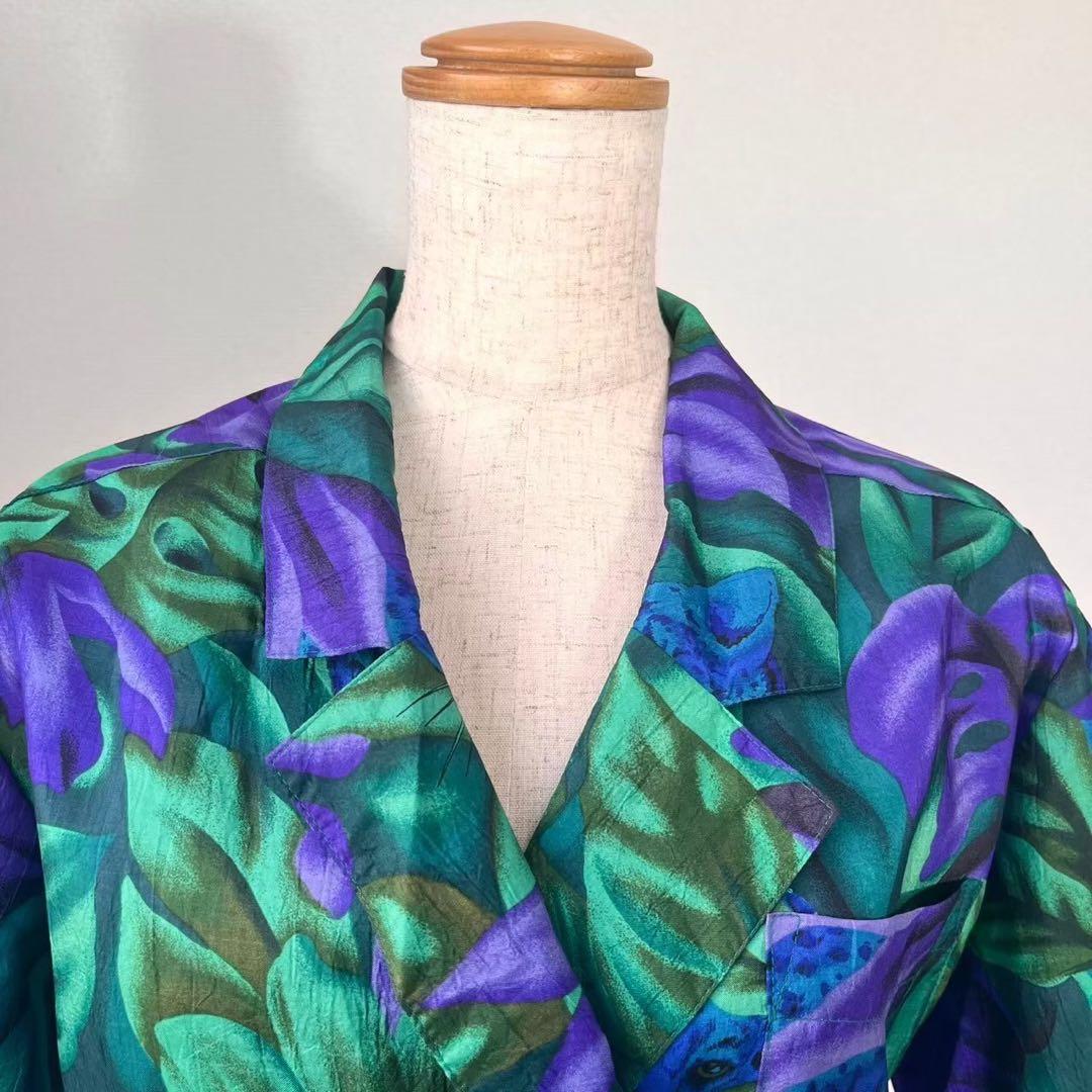 80s USA製 ボタニカル柄 ヒョウ柄 半袖 サロペットパンツ Y630