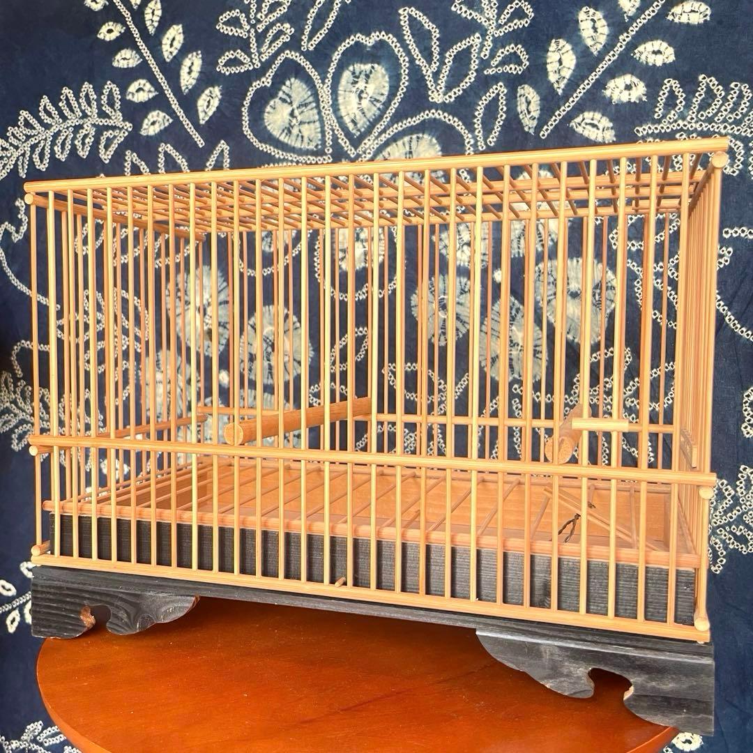 【新品未使用】レトロ　竹製 鳥籠　とりかご　竹細工　伝統品 メジロ籠　猫足