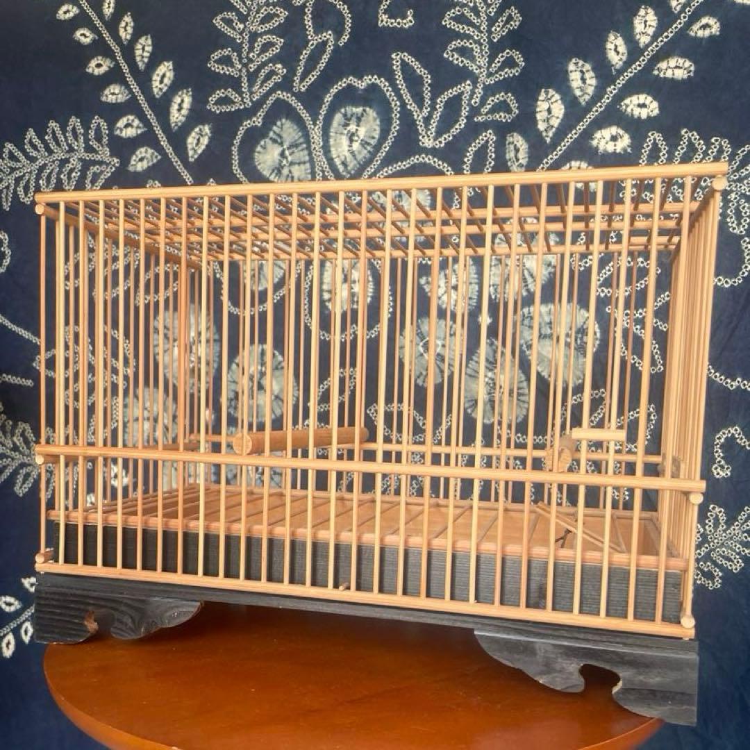 【新品未使用】レトロ　竹製 鳥籠　とりかご　竹細工　伝統品 メジロ籠　猫足