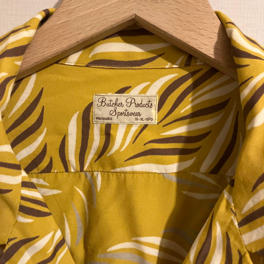 Butcher Products ハワイアンシャツ XL マスタード×リーフ柄
