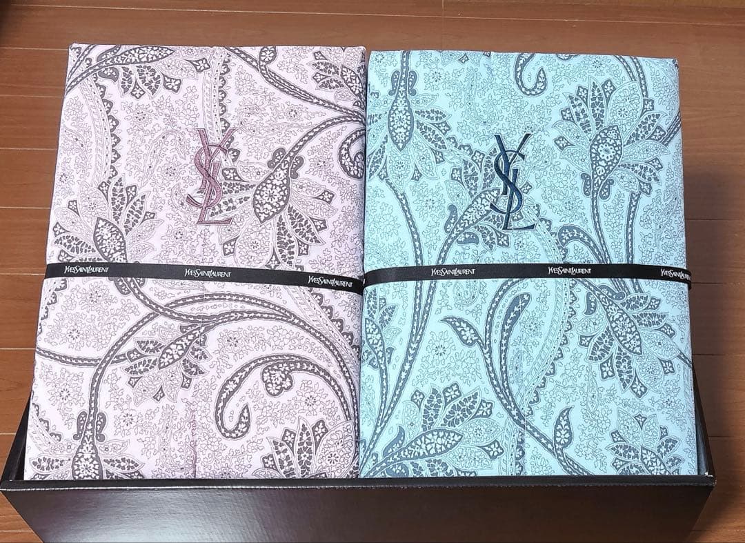 洗える 羽毛肌掛けふとん　イヴ・サンローラン　ピンク・ブルー　2枚セット