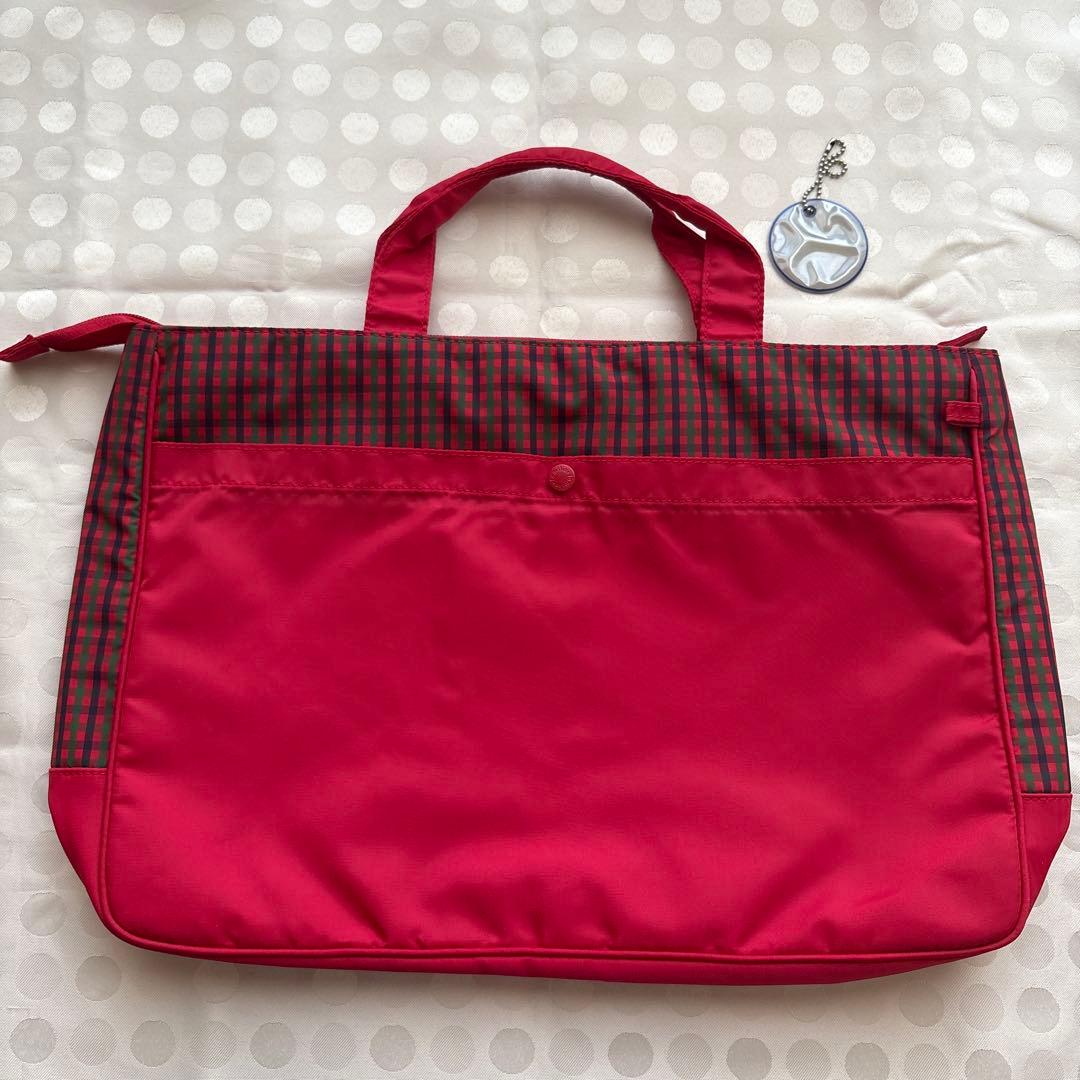 familiarファミリア トートバッグ レッスンバック　赤チェック　ファスナー