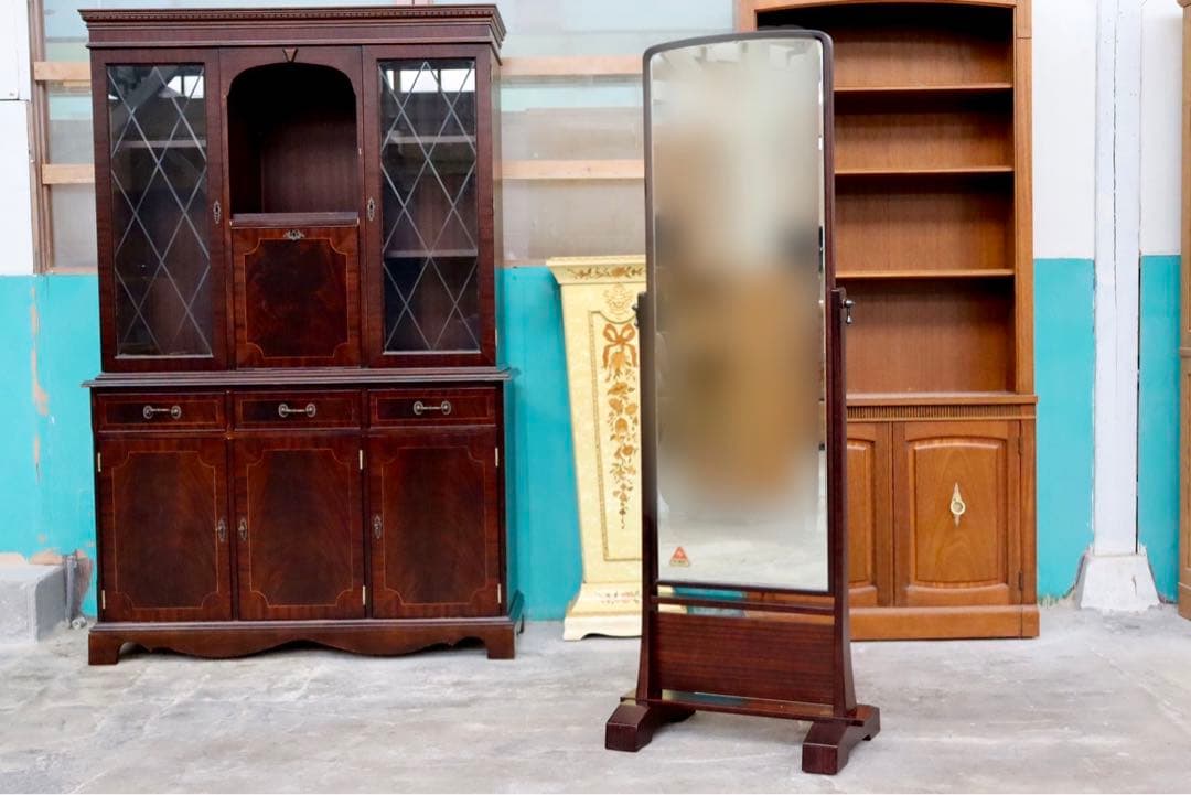 GMIH117○スタンドミラー 全身鏡 ミラー 姿見 鏡 木製フレーム レトロ