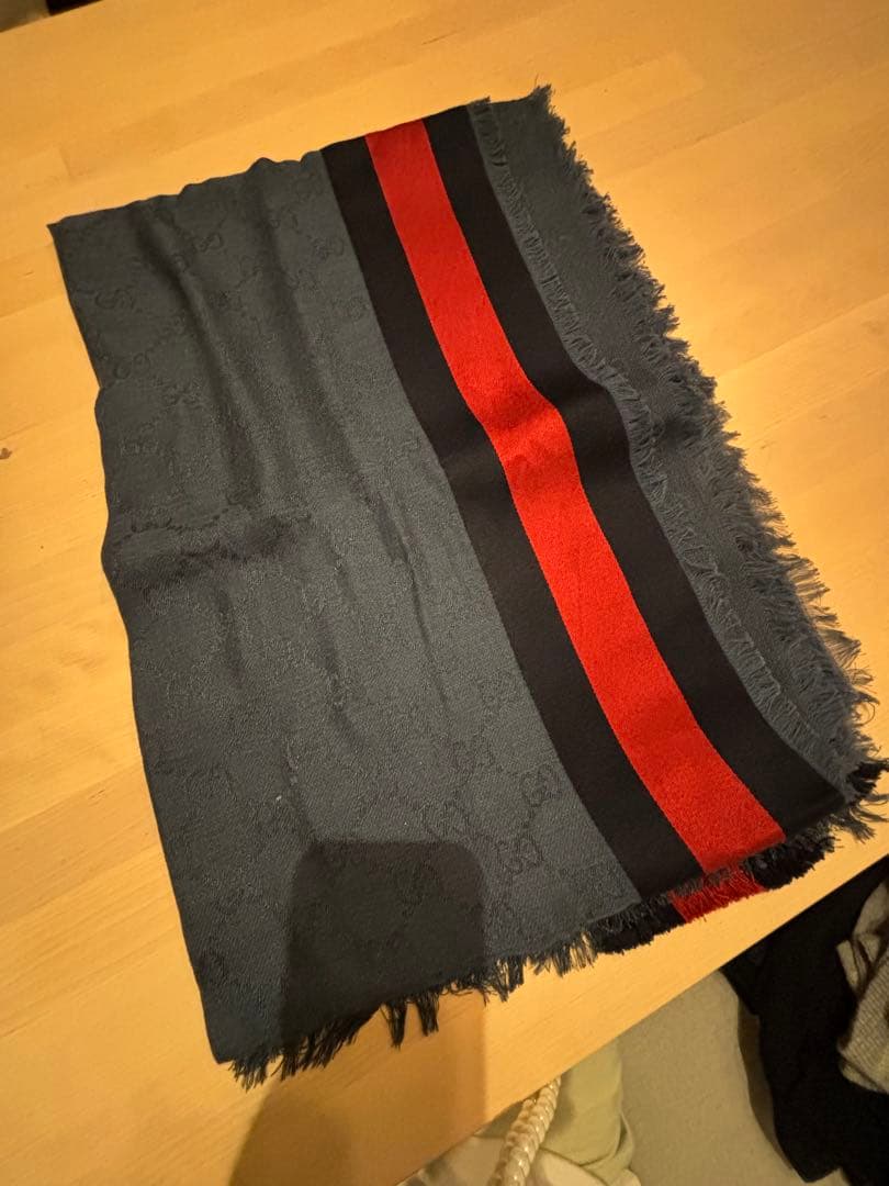 【新品未使用】GUCCI ストライプマフラー ダークグレー