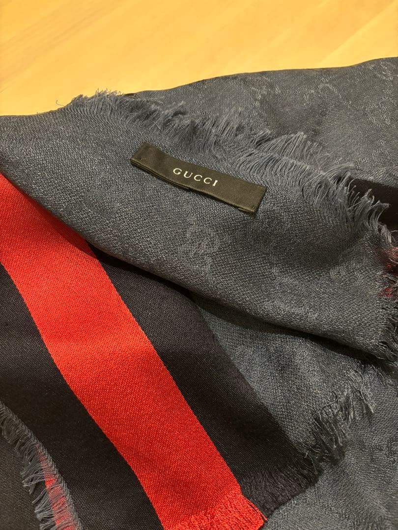 【新品未使用】GUCCI ストライプマフラー ダークグレー