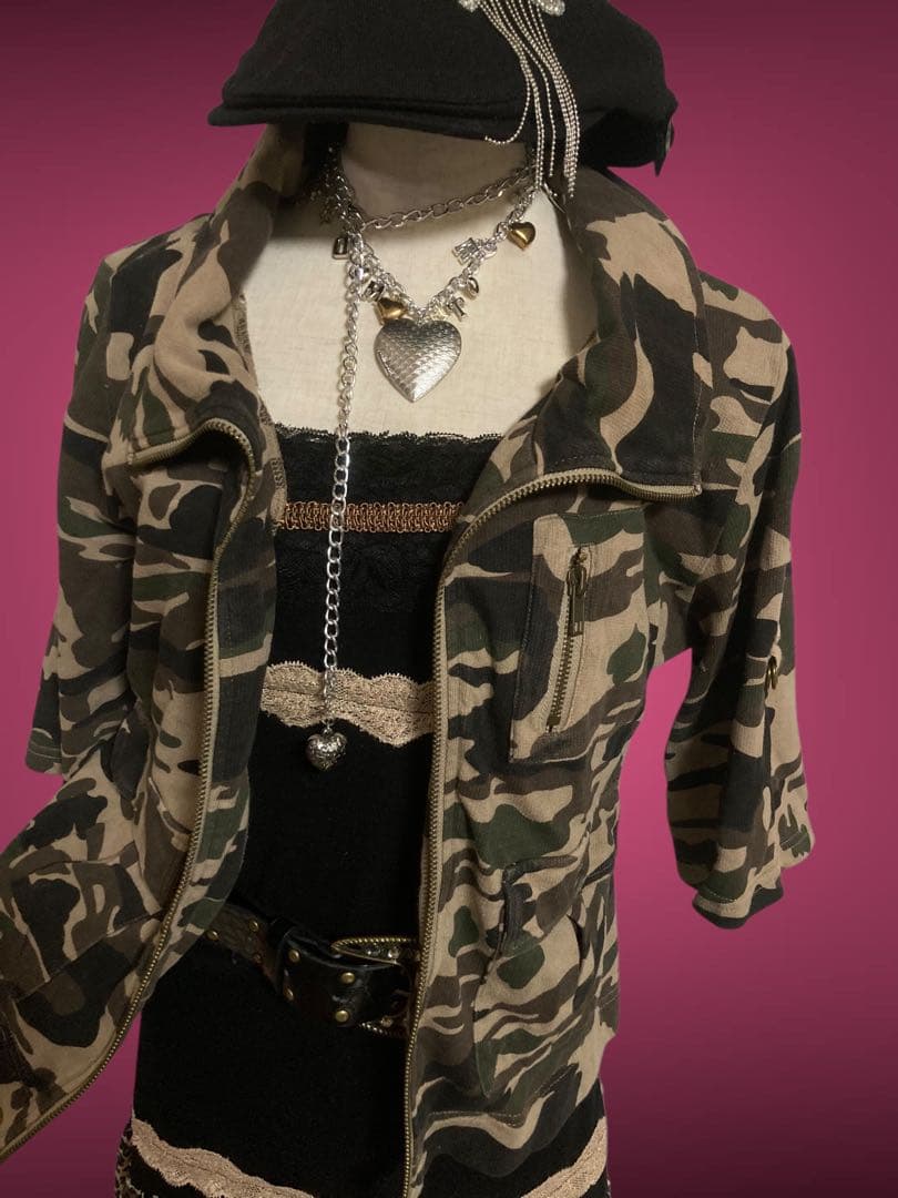 y2k迷彩00s当時物フェアリーグランジジップNANAミリタリーパンク平成ギャル